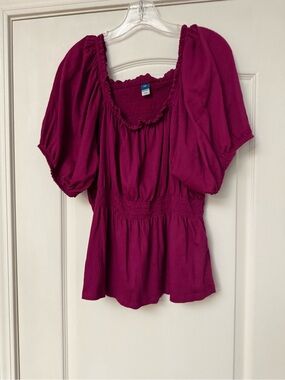 Old Navy Fuchsia Puff Sleeve Smocked Peplum Top